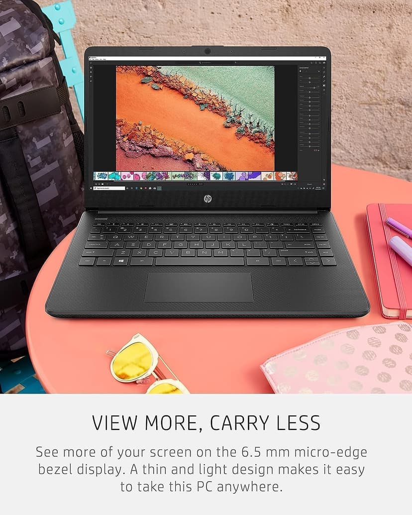HP New 14" HD Ultra Light Thin Laptop, Quad-Core Intel Celeron Processor, 4GB RAM, 128GB (64GB eMMC+ 64GB Card), Wi-Fi, Upto 11 Hours, Windows 11 S + 1 Year Office 365+HubxcelAccessory, Black