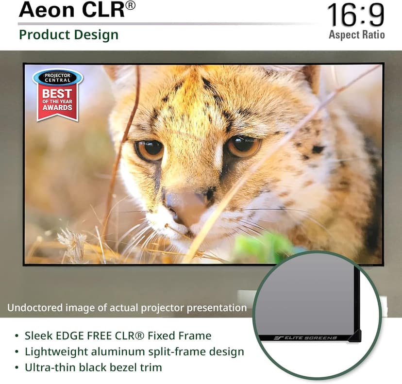 Elite Screens Aeon CLR 103-Inch ALR UST Projector Screen, 8K Edge-Free Fixed Frame, 95% Ambient Light Rejecting, Indoor Home Theater Movie Screen, Perfect for Ultra Short Throw Projectors, AR103H-CLR
