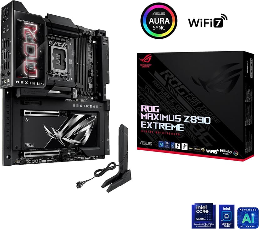ASUS ROG MAXIMUS Z890 EXTREME Intel® Z890 LGA 1851 E-ATX motherboard, Advanced AI PC-ready, 24+2+1+2 stages, DDR5, WiFi7, 2.5G/10G LAN, PCIe® 5.0 M.2, Thunderbolt™ 5, USB Type-C®, AI OC, 5” LCD Screen