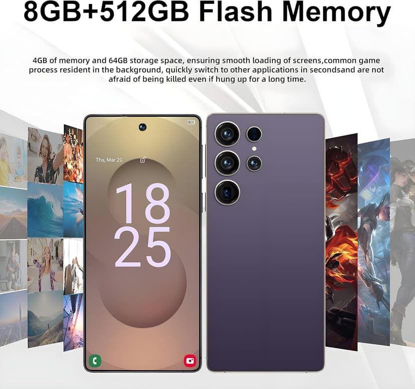 I25 Ultra 5G Unlocked Smartphone,6.8" HD Screen, 8GB+512GB,7000mAh Battery., 108MP+48MP Dual Camera, Android 14, Dual SIM/5G/Face ID/Fingerprint Lock/GPS (Gold)