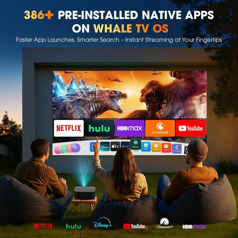 [2025 Netflix-Official | 386+ Built-in Apps] DBPOWER E2 Smart Projector with WiFi and Bluetooth, Mini Projector 4K with Netflix, Youtube, Disney+, Hulu, Max, Crunchyroll w Portable Case