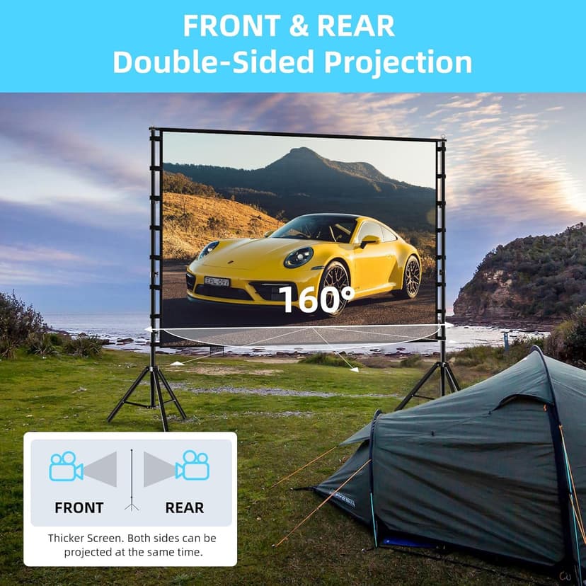 Projector Screen and Stand,TOWOND 180 inch Outdoor Projector Screen 15 FT Large Projection Screen, Portable 16:9 4K HD Rear Front Movie Screen with Carry Bag Wrinkle-Free Design for Backyard Theater