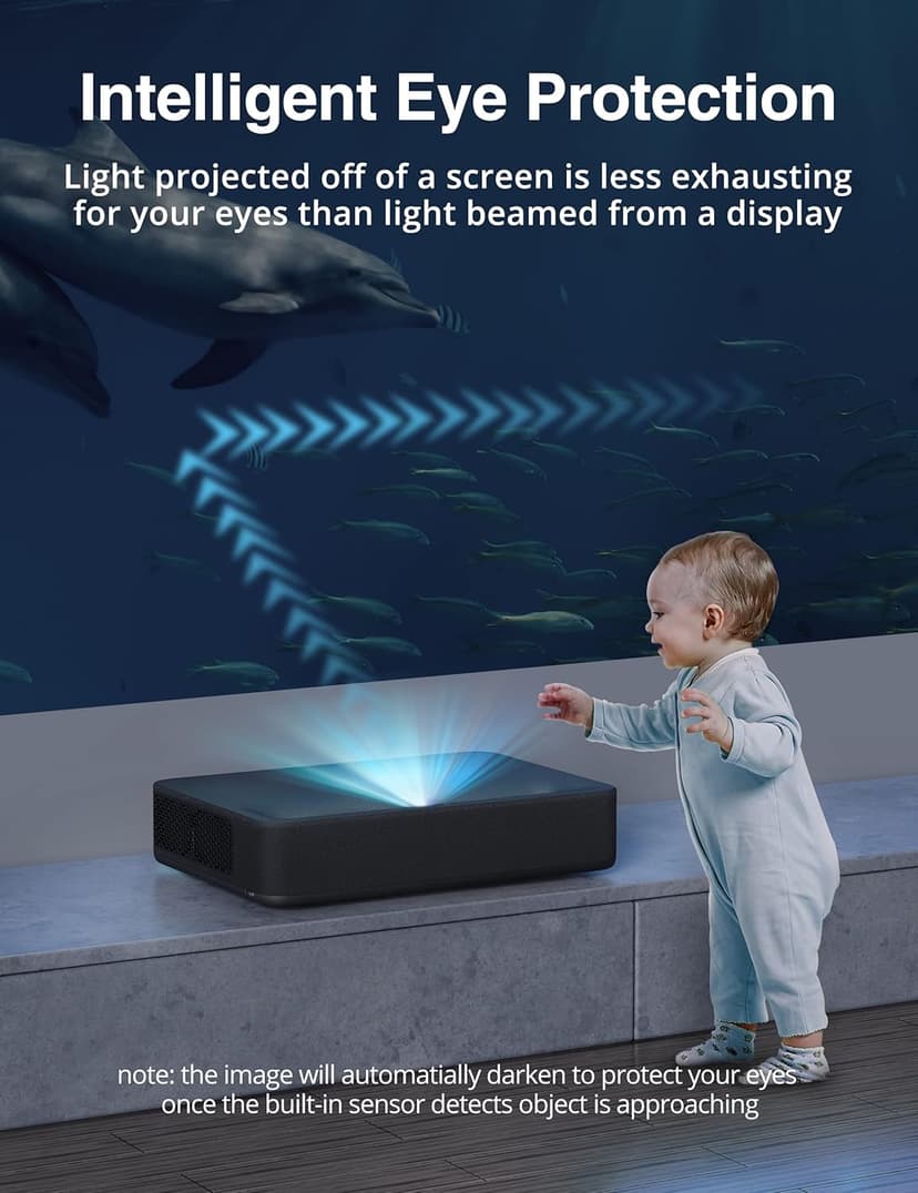 4K Ultra Short Throw Laser TV Home Theatre Projector, 2500 ANSI Lumens, HDR10, DTS and Dolby Audio, for Movies&Video&Gaming, Easy Installation