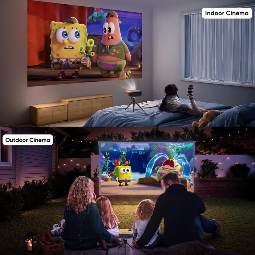 Mini Projector with Tripod, 1080P HD Portable Bluetooth Movie Projector, Compatible with Smartphone/Laptop/TV Stick/HDMI/USB