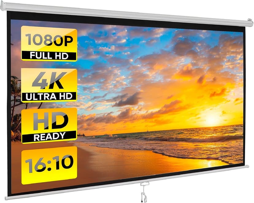 ZENY Portable Projector Screen Pull Down, 100 Inch 16:10 Video Projection Screen Home Theater, Retractable Projector Screen, Moive Screen Indoor Outdoor, Wall Mount (100'' 16:10 White)