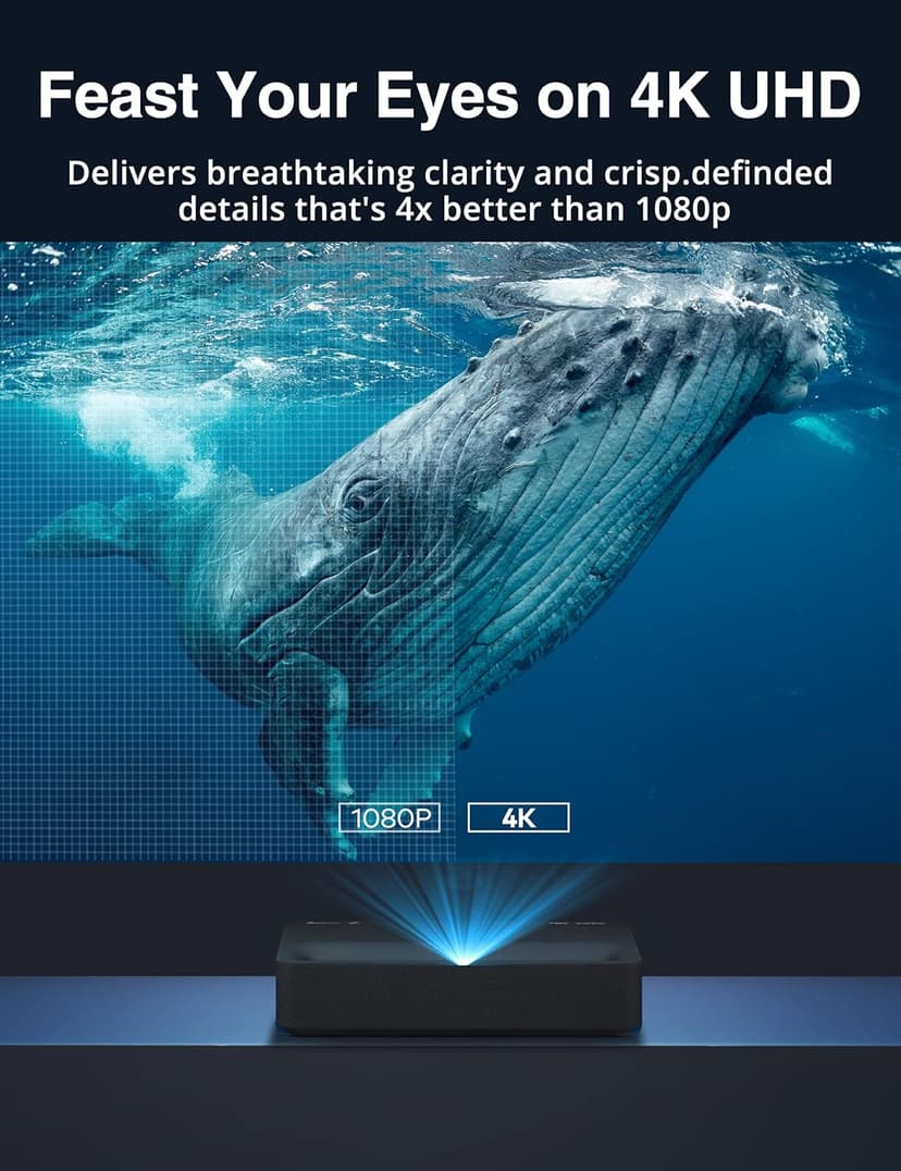4K Ultra Short Throw Laser TV Home Theatre Projector, 2500 ANSI Lumens, HDR10, DTS and Dolby Audio, for Movies&Video&Gaming, Easy Installation