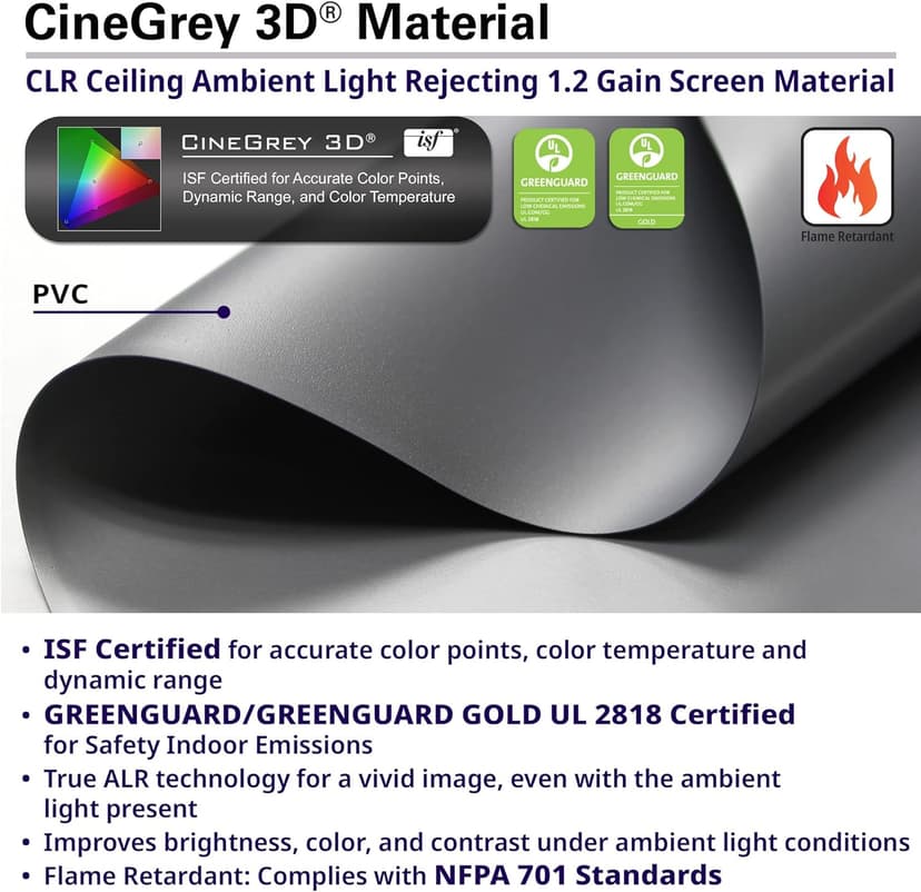 Elite Screens 135 inch CLR/ALR Projector Screen 16:9 4K, Standard Throw Projection, Edge Free Ambient Light Rejecting Fixed Frame Grey for Indoor Movie Screen Home Theater - Aeon CineGrey 3D AR135DHD3