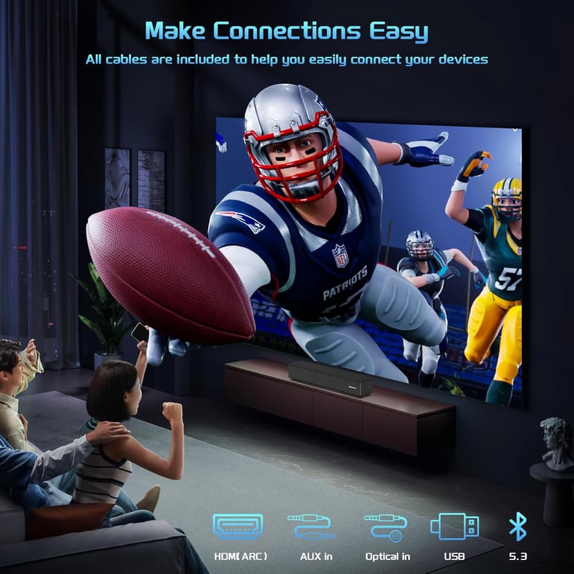 2.0 CH Dolby Digital Sound Bar - Bluetooth Home Theater Speaker with HDMI ARC, Optical, Aux for Smart TV, Gaming, PC & Projector, Compact Speaker Bar with 3D Surround Sound Home Theater Soundbar