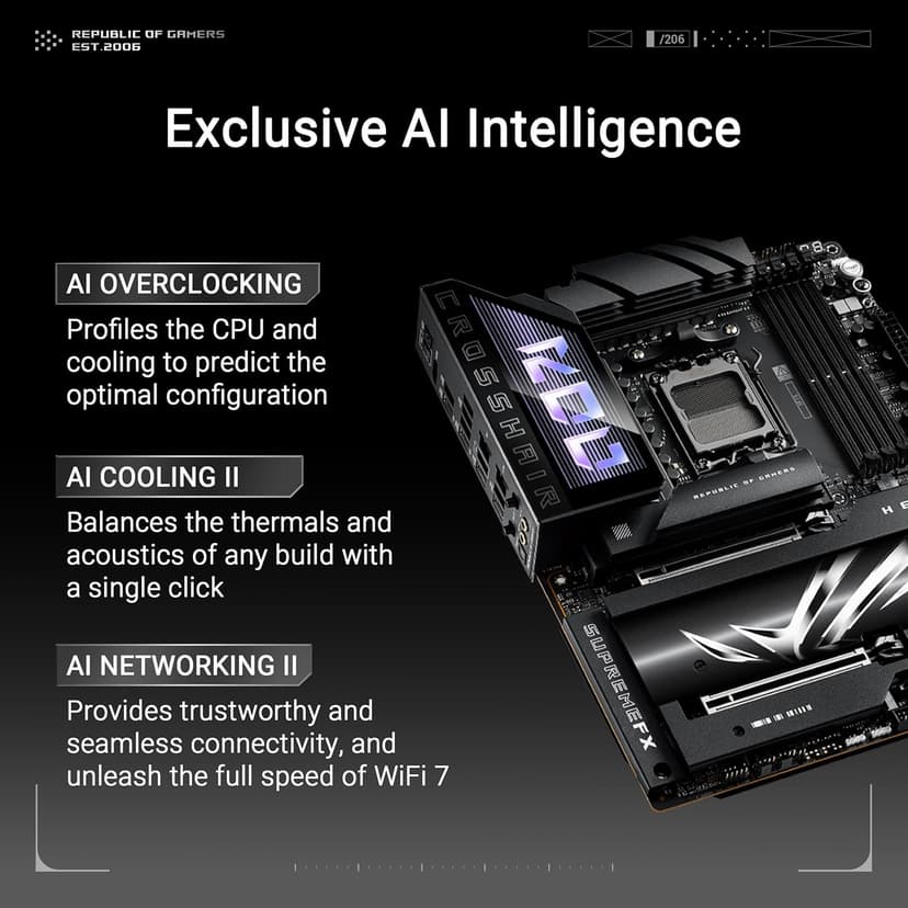 ASUS ROG Crosshair X870E Hero AMD X870E AM5 ATX Motherboard, Advanced AI PC Ready, 18+2+2 Power Stages, DDR5, PCIe® 5.0, 5X M.2, Wi-Fi 7, USB4®, AI Overclocking, Core Flex, PCIe Slot Q-Release Slim