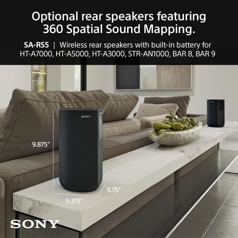 Sony BRAVIA Theater Bar 8 Sound Bar, SA-SW5 Wireless Subwoofer, and SA-RS5 Wireless Rear Speakers with Built-in Battery