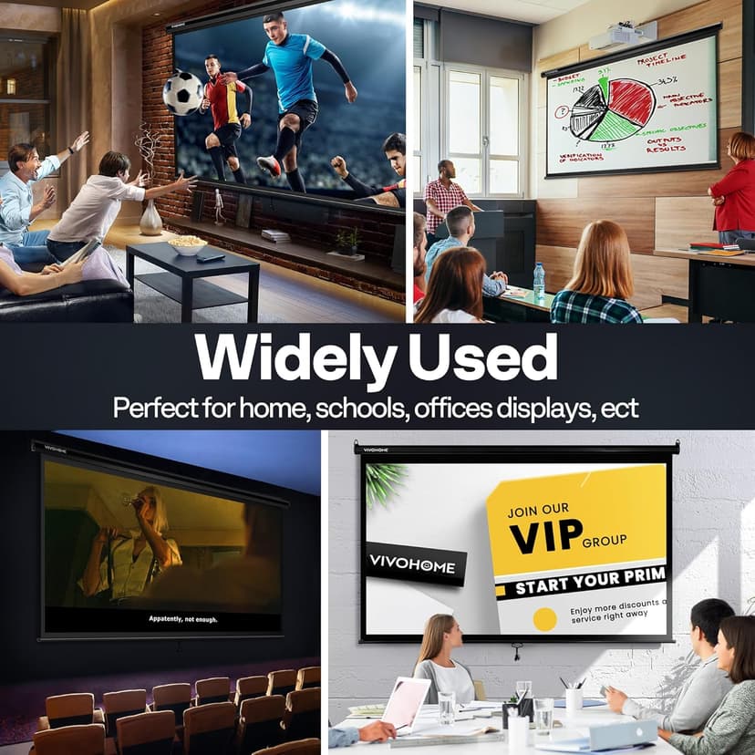 VIVOHOME Projector Screen Pull Down, 16:9 100 Inch Retractable Projection Screen, HD 4K Manual Pull Movie Screen for Home Theater, Cinema, Office (87x49 Inch Black)