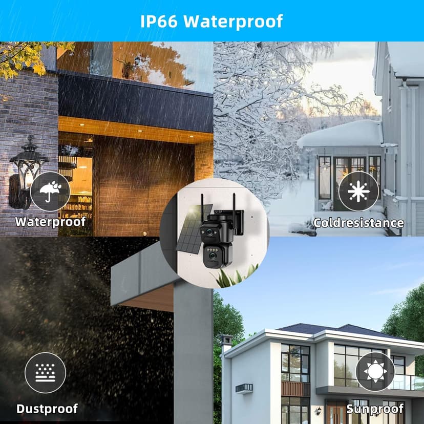 4K 8MP Solar Security Cameras Wireless Outdoor Battery Powered, 5GHz & 2.4GHz Dual Lens Bullet & 360° PTZ Outdoor Security Camera with Solar Panel, Digital Zoom, Night Vision,PIR Sensor(2Pack)