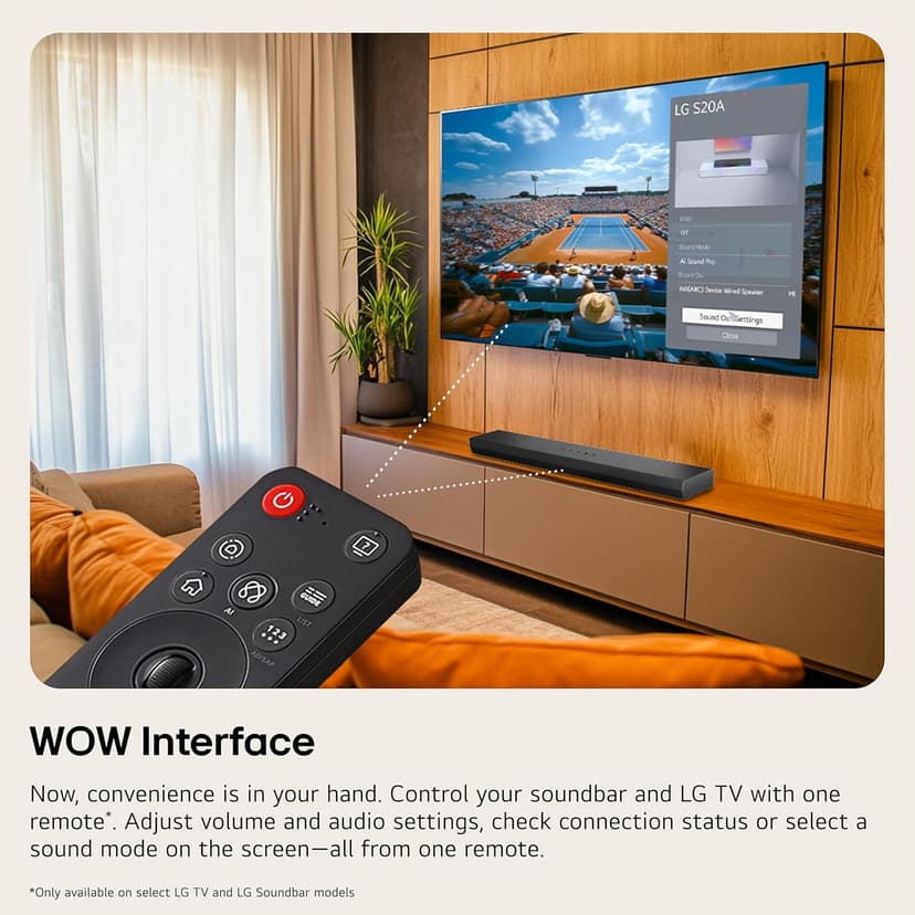 LG S60T 3.1 ch. Soundbar with Wireless Subwoofer, Dolby Audio, TV Synergy, Wow Interface, AI Sound Pro (2024 Model)