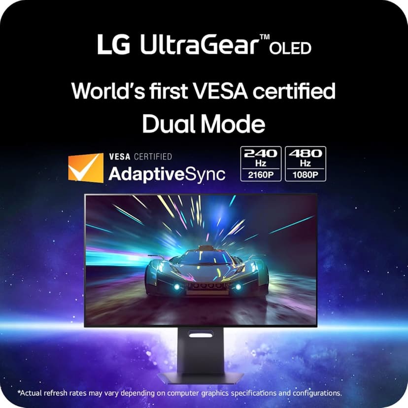 LG ‎32GS95UE 32-inch Ultragear OLED Gaming Monitor UHD 240Hz 0.03ms DisplayHDR True Black 400 AMD FreeSync Premium Pro NVIDIA G-Sync HDMI 2.1 DisplayPort Tilt/Height/Swivel Stand Black