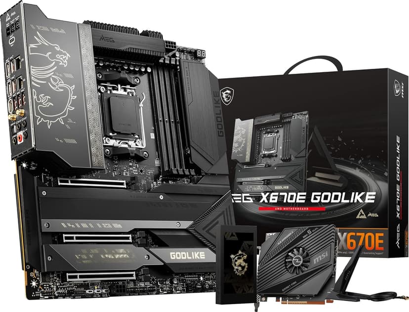 MSI MEG X670E GODLIKE Gaming Motherboard (AMD Ryzen 9000/8000/7000 Series Processors, AM5, DDR5, PCIe 5.0, SATA 6Gb/s, M.2, USB 3.2 Gen 2, Wi-Fi 6E, HDMI/DP, 10Gbps Dual LAN, SLI, EATX)