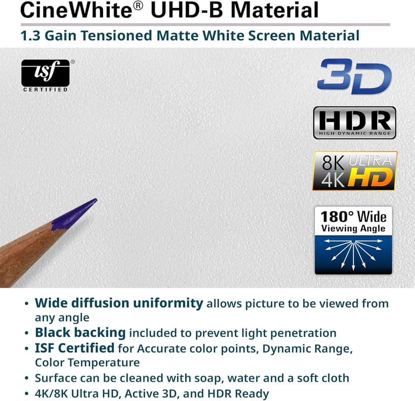 Elite Screens Sable Frame 120” Fixed Frame Projector Screen 16:9, Wall Mounted, 8K/4K UHD, ISF-Certified CineWhite, for Home Theater & Office, Compatible with Standard/Short/UST Projectors, ER120WH2