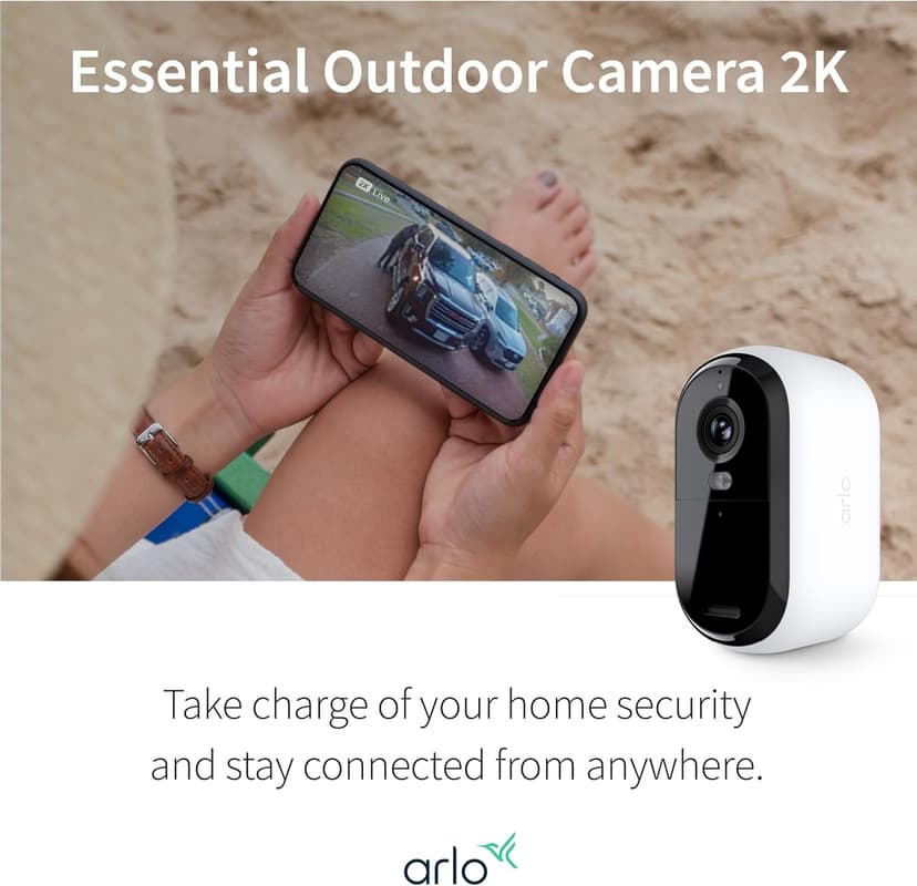 Arlo Essential Security Camera 2K | Outdoor-Indoor | 2nd Gen | Wireless with Spotlight, 2-Way Audio, Color Night Vision, Live Stream, Motion Activation, Real Time Notifications - White, 2 Camera