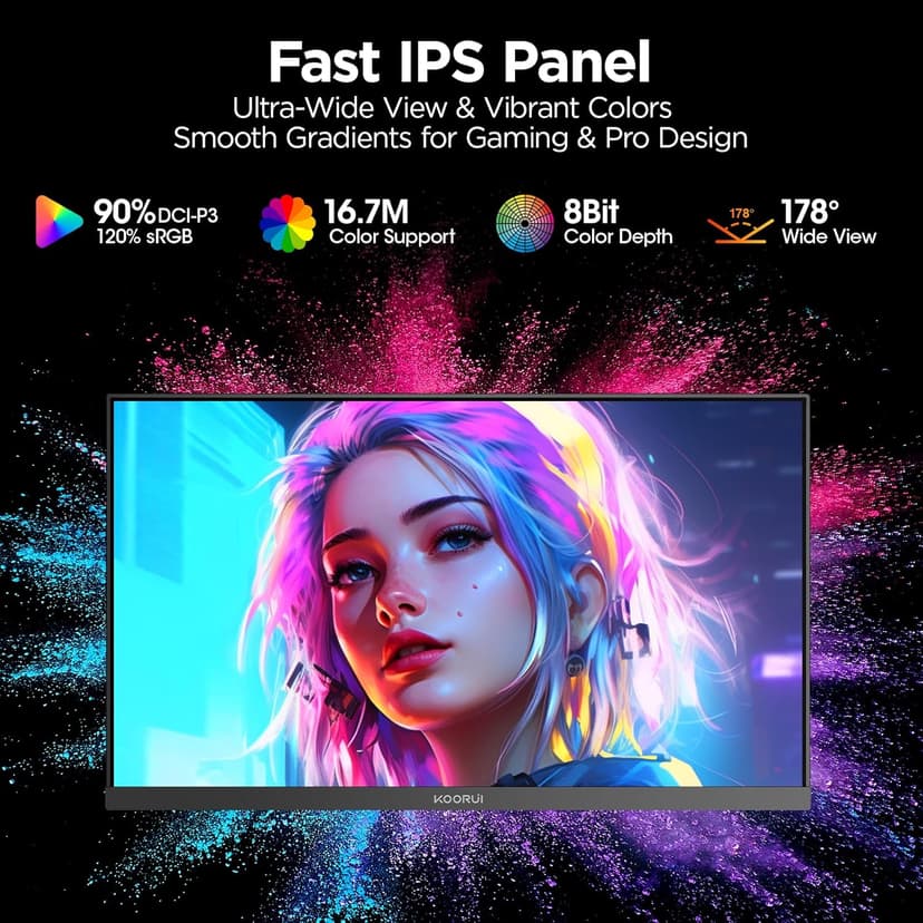 KOORUI 27" 200Hz Gaming Monitor, 1ms Fast IPS Computer Monitor, WQHD (2560 x 1440p) HDR 400 Display, DCI-P3 95% Color Gamut, FreeSync Premium, Adaptive G-Sync, HDMI x 2, DisplayPort, Black