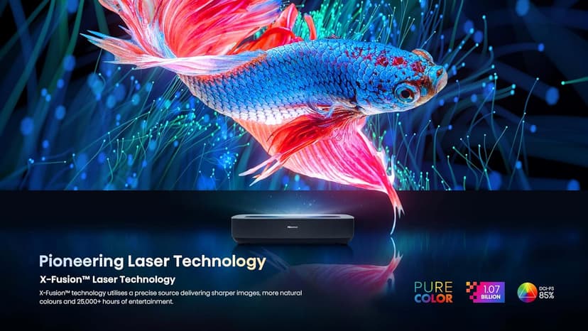 Hisense PL1 Ultra Short Throw Home Theater Smart Projector, 80"-120", 4K UHD, Dolby Vision & Atmos, HDR10, Google TV, Netflix, 2200 ANSI Lumens (Renewed)