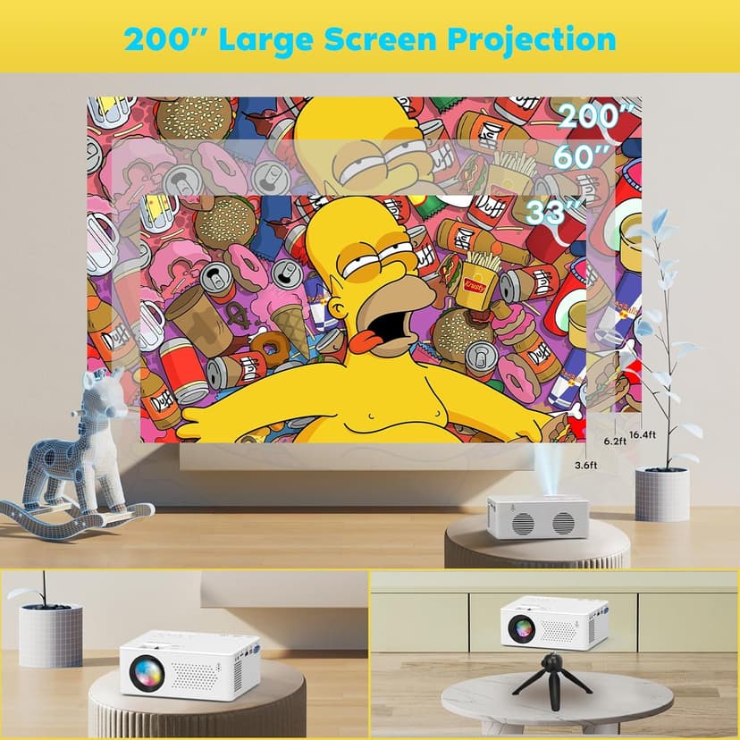 Mini Bluetooth Projector, Full HD 1080P Supported Portable Outdoor Movie Projector for iOS, Android, Windows, Compatible with TV Stick/HDMI/Smartphone/PS4/USB [Remote Included]