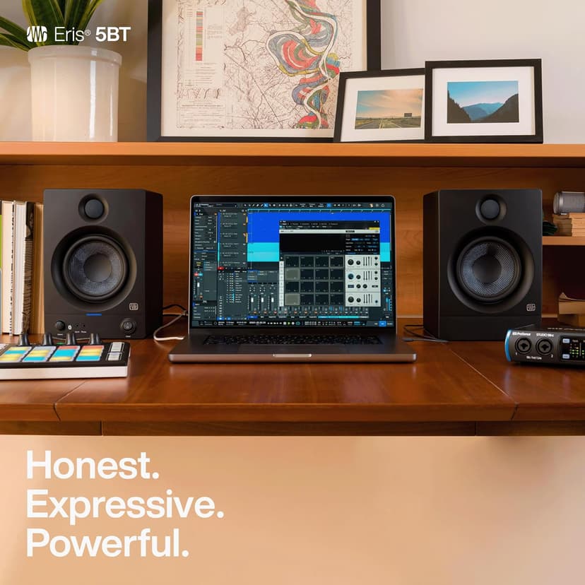 PreSonus Eris 5BT Bluetooth Studio Monitors, Pair — 5.25" Inch Powered Bookshelf Speakers, Stereo, Desktop Computer, Near Field Music Production, Audio Mixing Recording