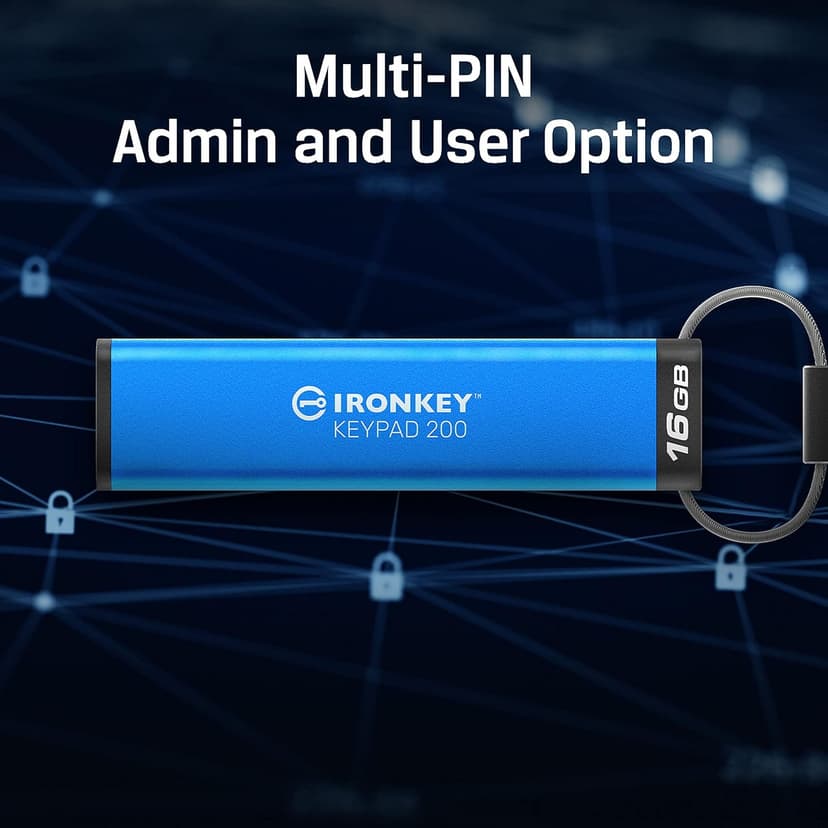 Kingston Ironkey Keypad 200 32GB Encrypted USB | Alphanumeric Keypad | Multi-Pin Access | XTS-AES 256-bit | FIPS 140-3 Level 3 Certified | Brute Force & BadUSB Protection | IKKP200/32GB,Blue