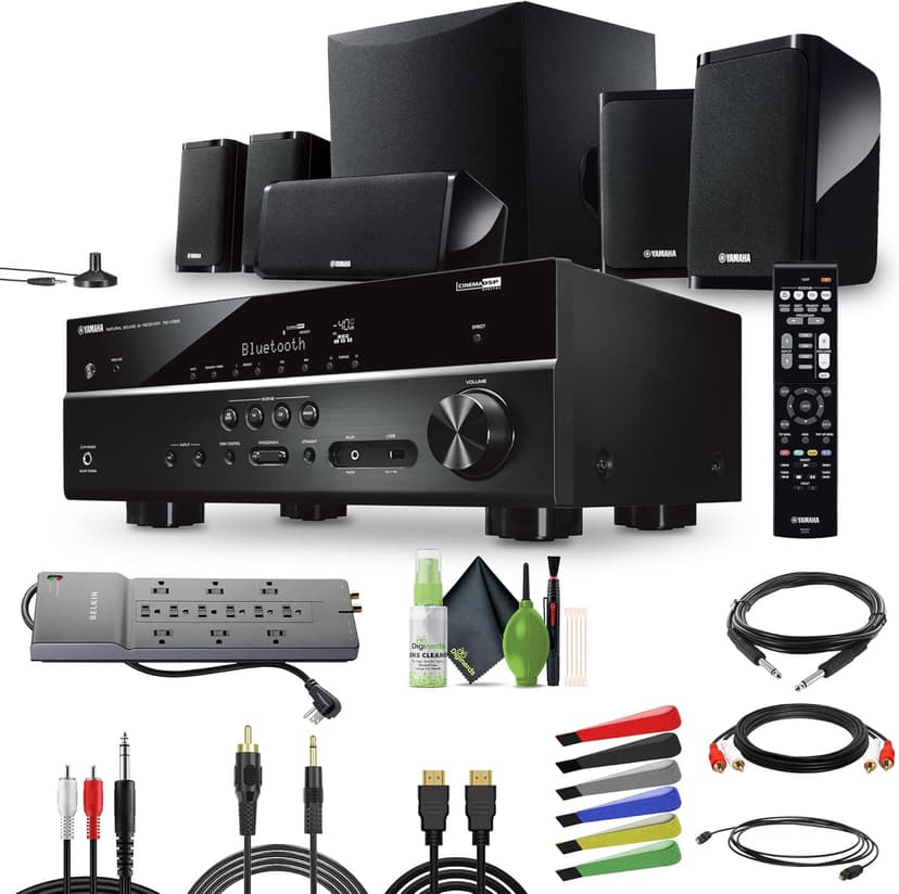 Yamaha Audio YHT-4950U 4K Ultra HD 5.1-Channel Home Theater System with AV Receiver, 8" 50W RMS Powered Subwoofer Speakers True Surround Sound and Bluetooth Streaming Bundle with Accessories