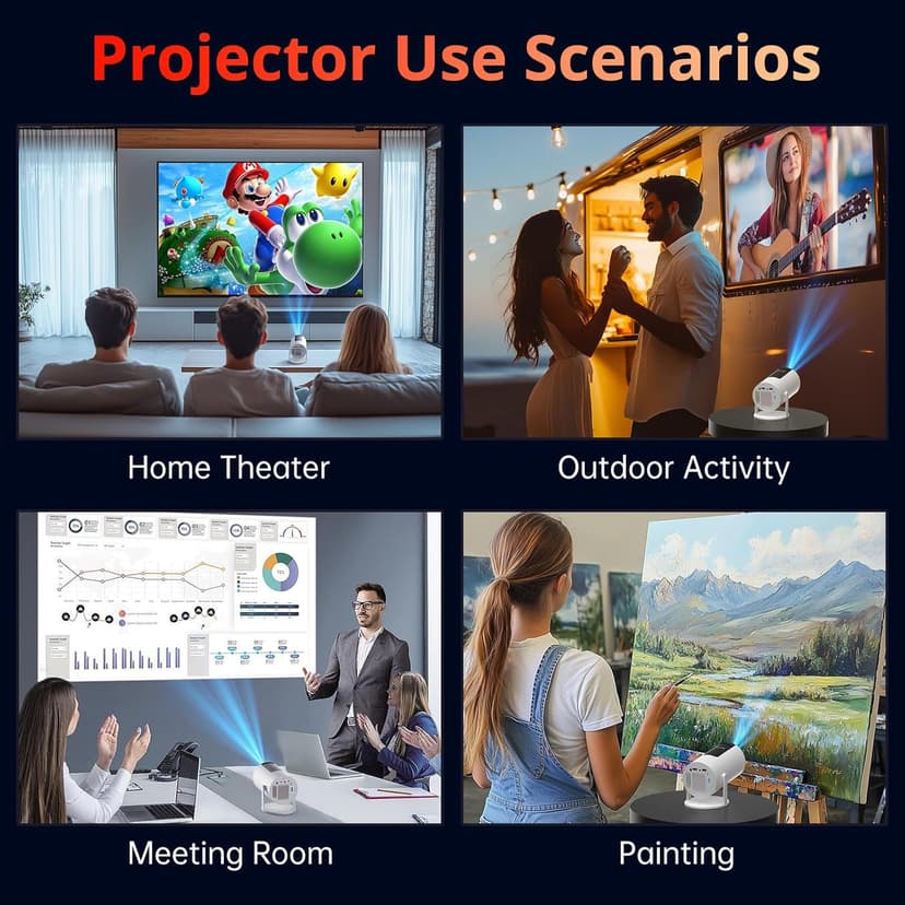Auto Keystone Projector with WIFI and Bluetooth, Pericat 210° Rotatable Portable Projector, 18000L Native 1080P Home Theater, Outdoor Movie Projectors Compatible with TV Stick, Laptop, PC, Smartphone
