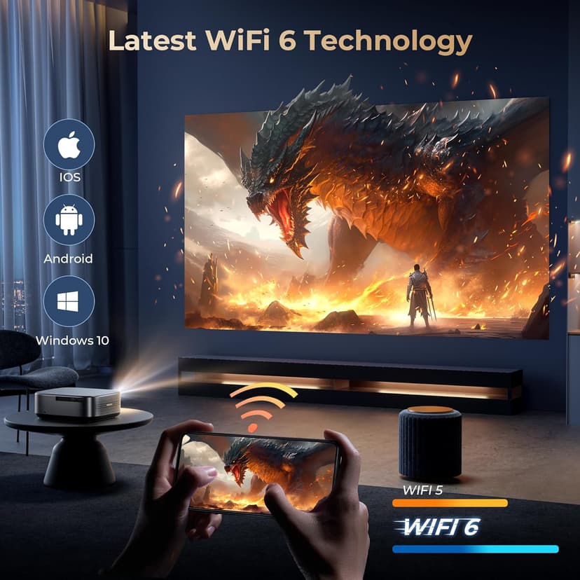 [1000 ANSI & Audio by DBX-TV] Alvar 4K Projector with WiFi 6 and Bluetooth, 30W Speakers, Netflix Certified & DoIby Audio Outdoor Proyector, Auto Focus Native 1080P Smart Projector, Black