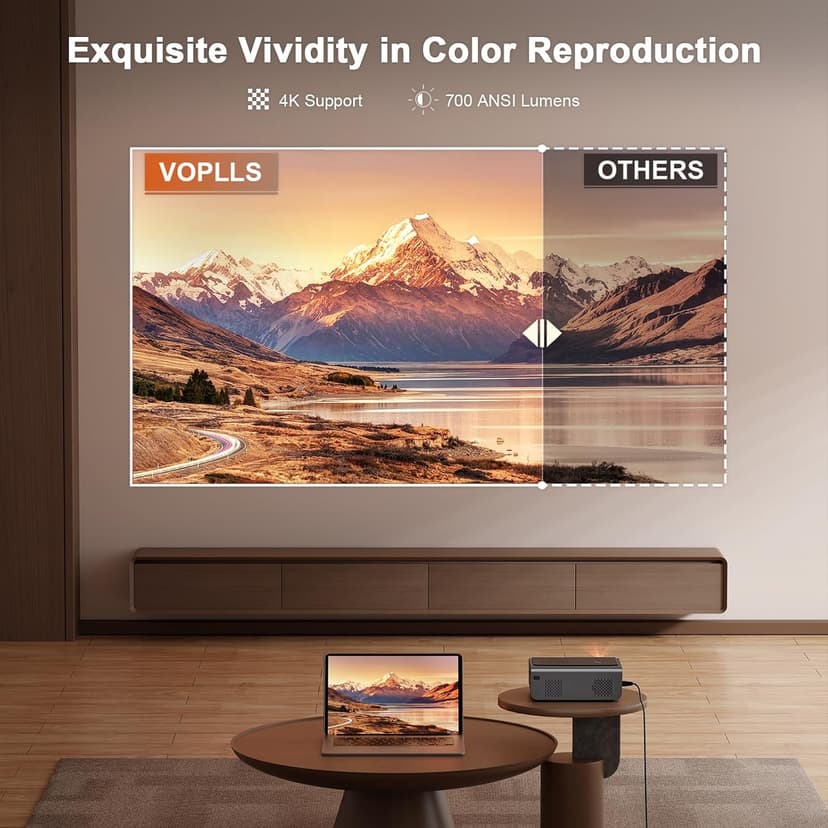 [Netflix Official & Auto Focus/Keystone] Smart Projector with WiFi and Bluetooth, VOPLLS 700ANSI Native 1080P Outdoor Projector, 50% Zoom Home Theater Movie Projector for Bedroom/iOS/Android