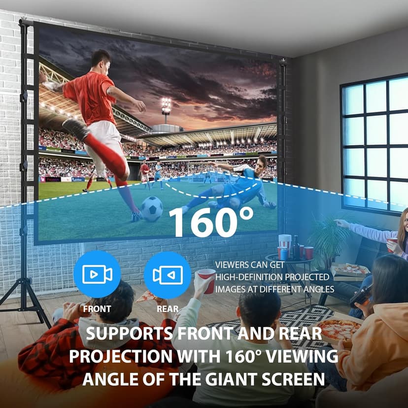 Outdoor Projector Screen with Stand 180 Inch: VOOPVOR Portable Projection Screen and Stand, Indoor Rear Front Movie Screen 16:9 4K HD, with Carry Bag,Support Height Adjustable for Home Theater Camping