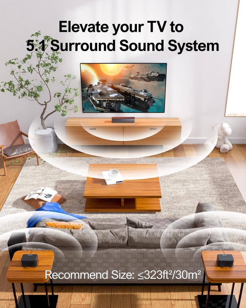 ULTIMEA 5.1 Sound Bar for Smart TV, Virtual Surround Sound System for TV, 320W Peak Power, Adjustable Surround Speakers and Subwoofer, APP Control, Home Theater Soundbar Poseidon D50(2025 New Model)
