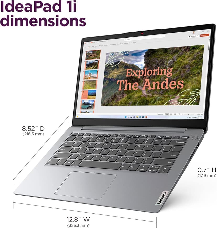 Lenovo IdeaPad Ultra Light Laptop for Student & Home (14" Anti-Glare, Intel Dual Core Processor, 4GB RAM, 128GB Storage (64GB+ 64GB SD)), 1 Year Office 365, Webcam, Wi-Fi 6, Win 11 Home in S, Grey