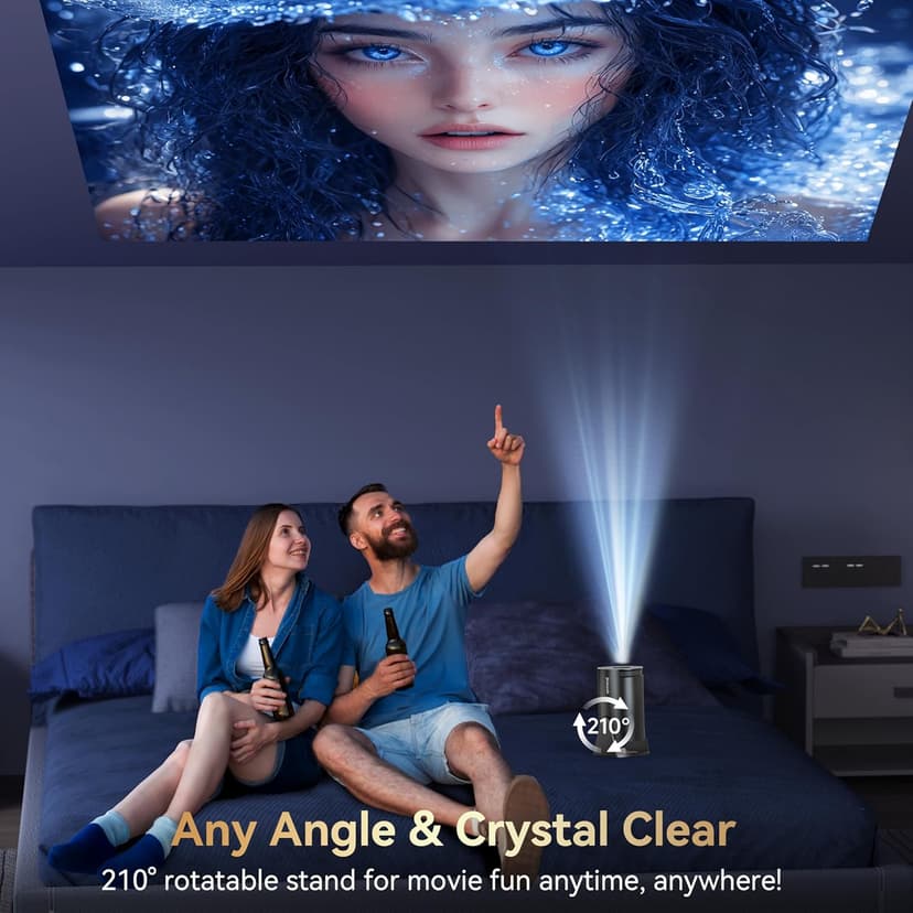 Mini Projector Built in Android TV 11.0 Portable Smart Projector with Wifi and Bluetooth 210°Rotatable 1080P Support Short Throw Outdoor Auto Keystone 40''-150'' Screen Home Theater Projector