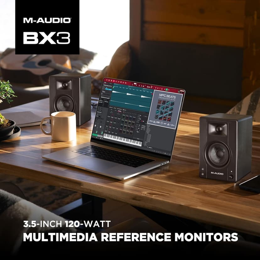 M-AUDIO BX3 Pair 3.5" 120W Studio Monitors, HD PC Speakers for Recording and Multimedia with Music Production Software