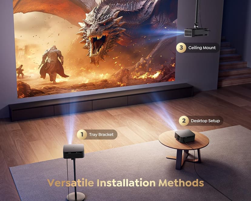 [1000 ANSI/Google TV/Voice Control]Smart Projector with WiFi 6 and Bluetooth, Netflix-Licensed 4K Support, Outdoor Movie Proyector, 1080P Home Ceiling Auto Focus Projector, PUTRIMS K12 Gray