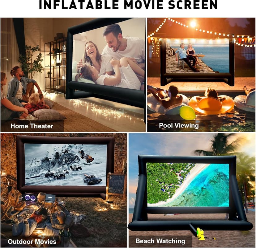 Inflatable Projector Screen, 24FT Blow Up Movie Screen Outdoor Projector, Easy Set Up One-Piece Design Front & Rear Projection with Air Blower for Outside Backyard Family Movie Night Pool Party