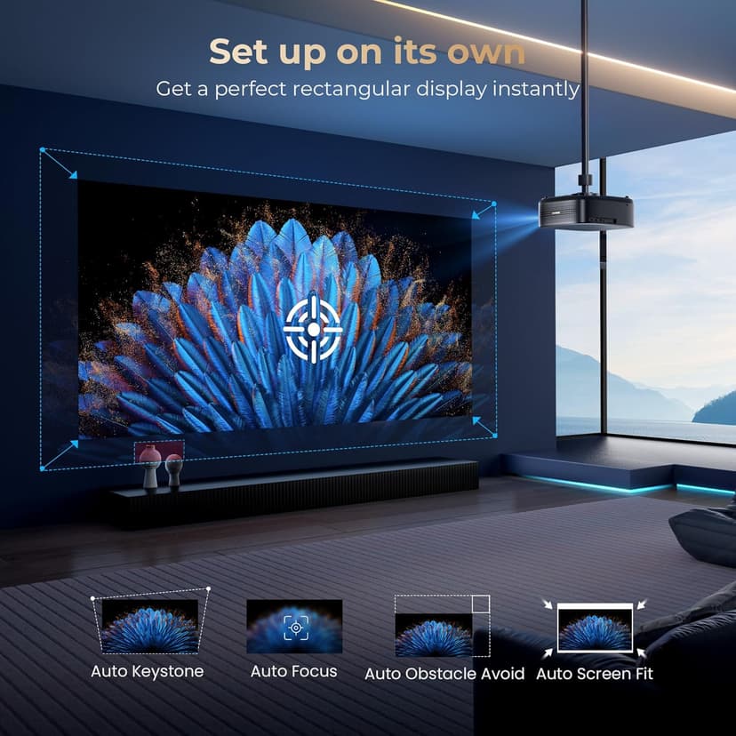 [1000 ANSI & Audio by DBX-TV] Alvar 4K Projector with WiFi 6 and Bluetooth, 30W Speakers, Netflix Certified & DoIby Audio Outdoor Proyector, Auto Focus Native 1080P Smart Projector, Black