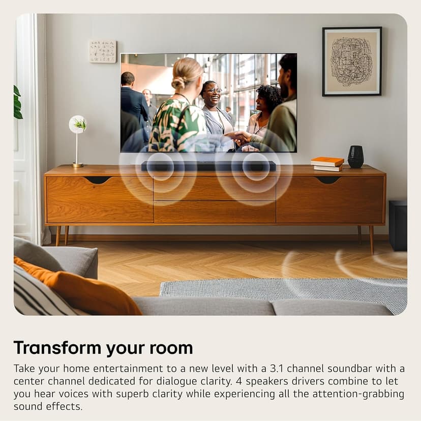 LG S60T 3.1 ch. Soundbar with Wireless Subwoofer, Dolby Audio, TV Synergy, Wow Interface, AI Sound Pro (2024 Model)