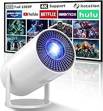 Mini Projector, 270° Rotation, Portable Projector 4K Support, Full HD 1080P Outdoor Movie Projector, Wired Screen Synchronize Max 200" Display, Compatible with Smartphone/TV Stick/Laptop/PS5/HDMI/USB
