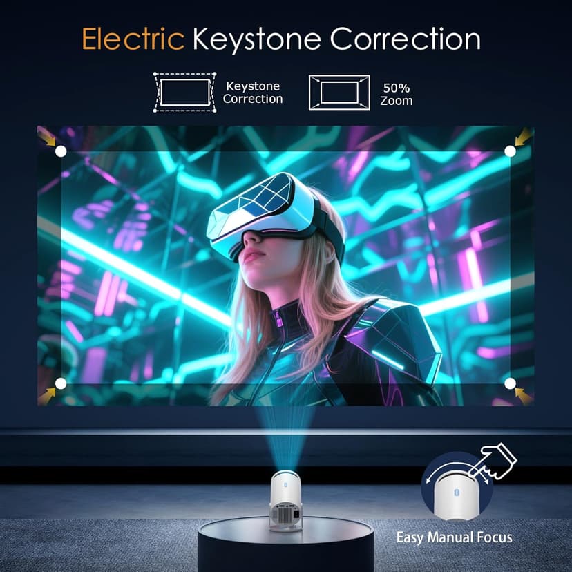 Mini Projector, 270° Rotation, Portable Projector 4K Support, Full HD 1080P Outdoor Movie Projector, Wired Screen Synchronize Max 200" Display, Compatible with Smartphone/TV Stick/Laptop/PS5/HDMI/USB