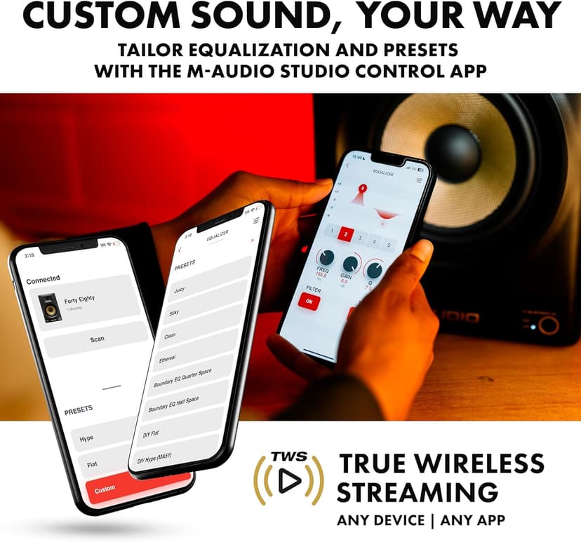M-AUDIO Forty Eighty 8" 150W Studio Monitor Speaker for Production and Mixing with Precision DSP Crossover, EQ, Control App and Bluetooth