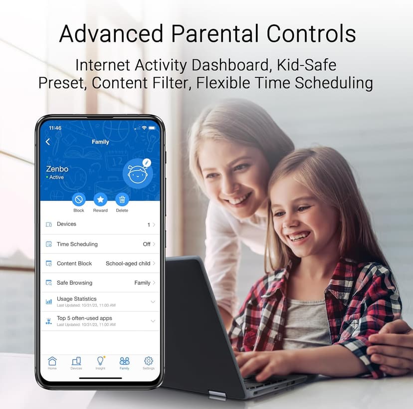 ASUS ZenWiFi BT6 Tri-Band WiFi 7 Mesh, 9.4 Gbps, 5800 sq.ft. (2pk), 2.5G WAN Port, Security and Parental Controls Included, Smart Home Master SSIDs, 4G & 5G Mobile Tethering- BT6 (W-2-PK)