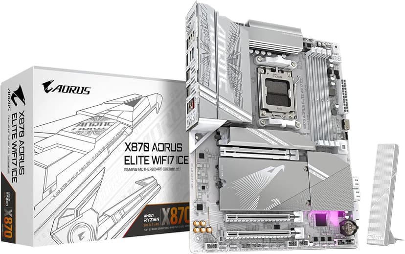 GIGABYTE X870 AORUS Elite WIFI7 ICE AMD AM5 LGA 1718 Motherboard, ATX, DDR5, 4X M.2, PCIe 5.0, USB4, WIFI7, 2.5GbE LAN, EZ-Latch, 5-Year Warranty