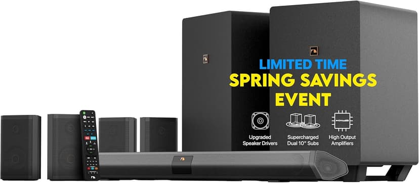 Nakamichi Shockwafe Ultra 9.2.4 Channel Dolby Atmos/DTS:X Soundbar with Dual 10" Subwoofers (Wireless), 4 Rear Surround Effects Speakers, eARC and SSE Max Technology (Flagship)