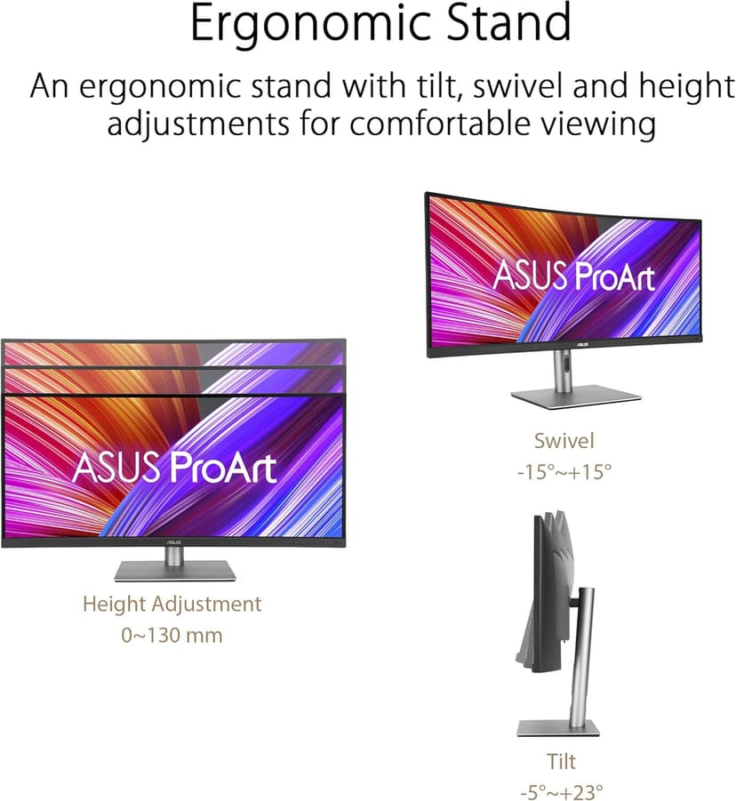 ASUS ProArt Display 34” Ultrawide Curved Professional HDR Monitor (PA34VCNV) - IPS, 21:9 3440 x 1440, 3800R Curve, 100% sRGB/Rec709, ΔE<2, Calman Verified, USB-C Docking PD 96W, RJ45, 3 Year Warranty
