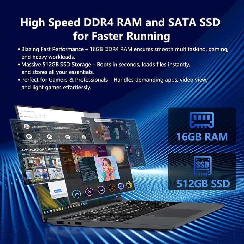2025 Laptop, 15.6 Inch Gaming Laptop with N150 Processor(up to 3.6GHz), Laptop Computer with 16GB RAM 512GB SSD, Backlit Keyboard, Fingerprint Unlock, Win 11 Pro, Metal Shell, Laptops for Gaming