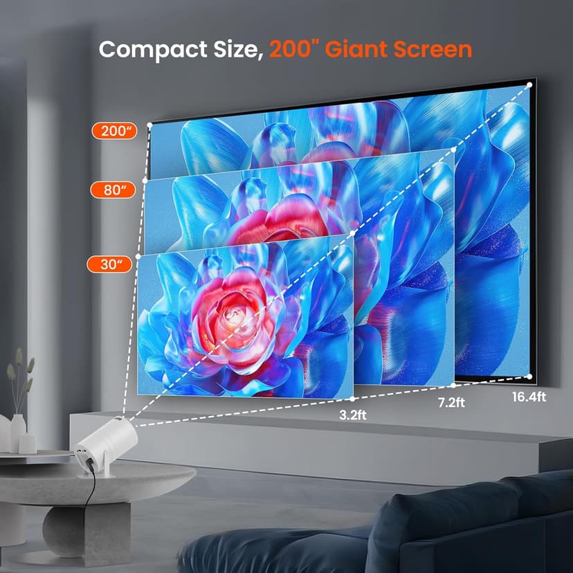 Mini Projector with Two-way Bluetooth, Portable Movie Projector with 180° Rotatable, 1080P HD Supported, Auto Vertical Keystone, Compatible with Smartphone, TV Stick, Laptop, HDMI, USB