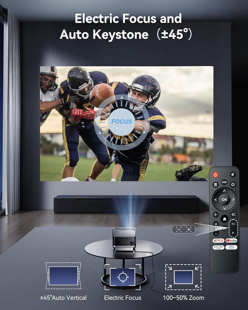 [Netflix Licensed & Native 1080P] Polocsh 4K Projector with WIFI 6 and Bluetooth, 1000ANSI Smart Projector with Auto Keystone Protable Projectors Home Theater Movie Outdoor Mini Proyector