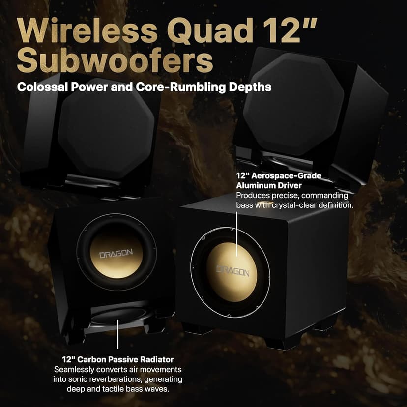 Nakamichi Dragon Home Surround Sound System with Quad 12" Subwoofers, Dolby Atmos and DTS:X Pro. Soundbar Meets AV Receiver